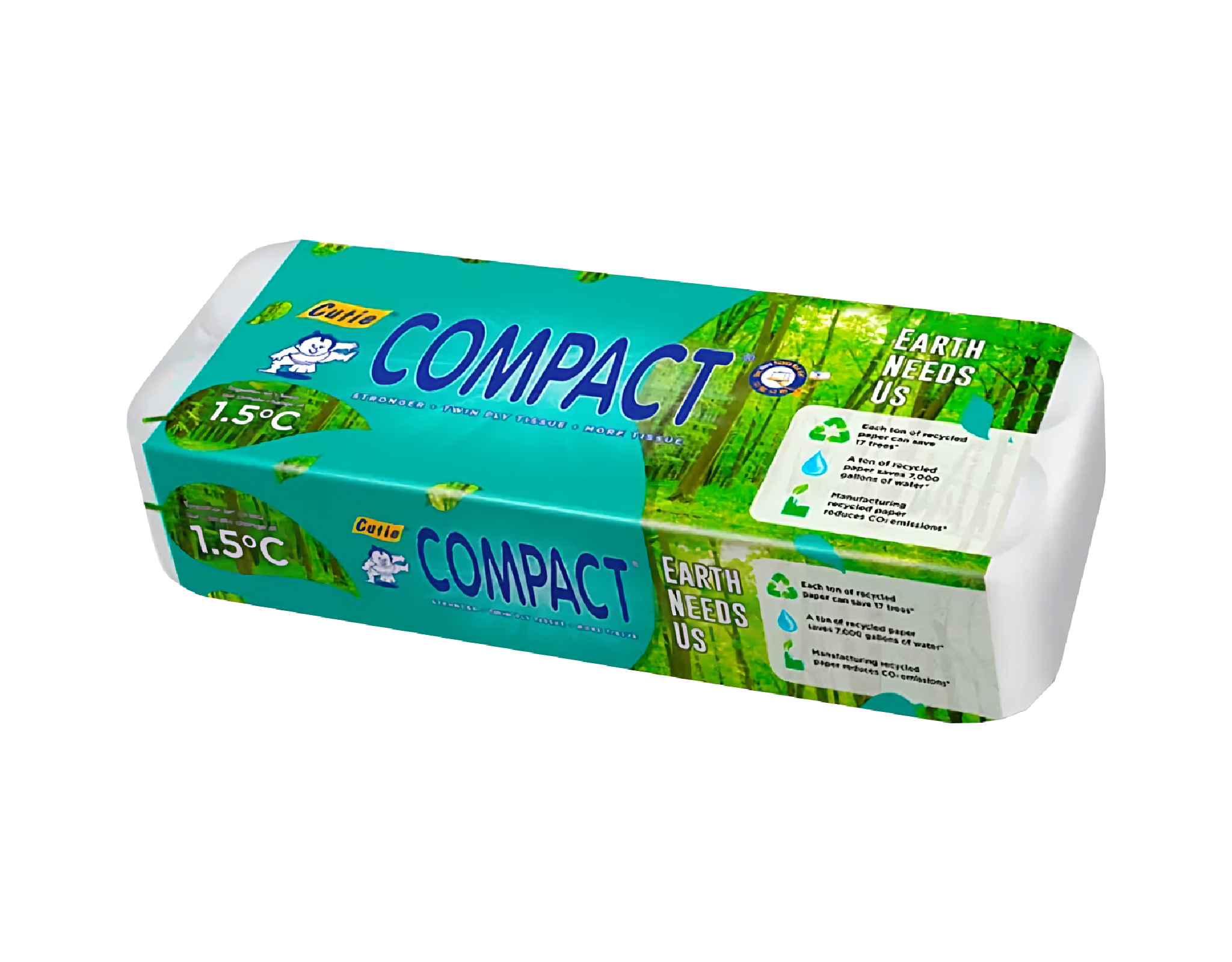Cutie Compact Toilet Roll 3Ply Green 10 Rolls - Soft
