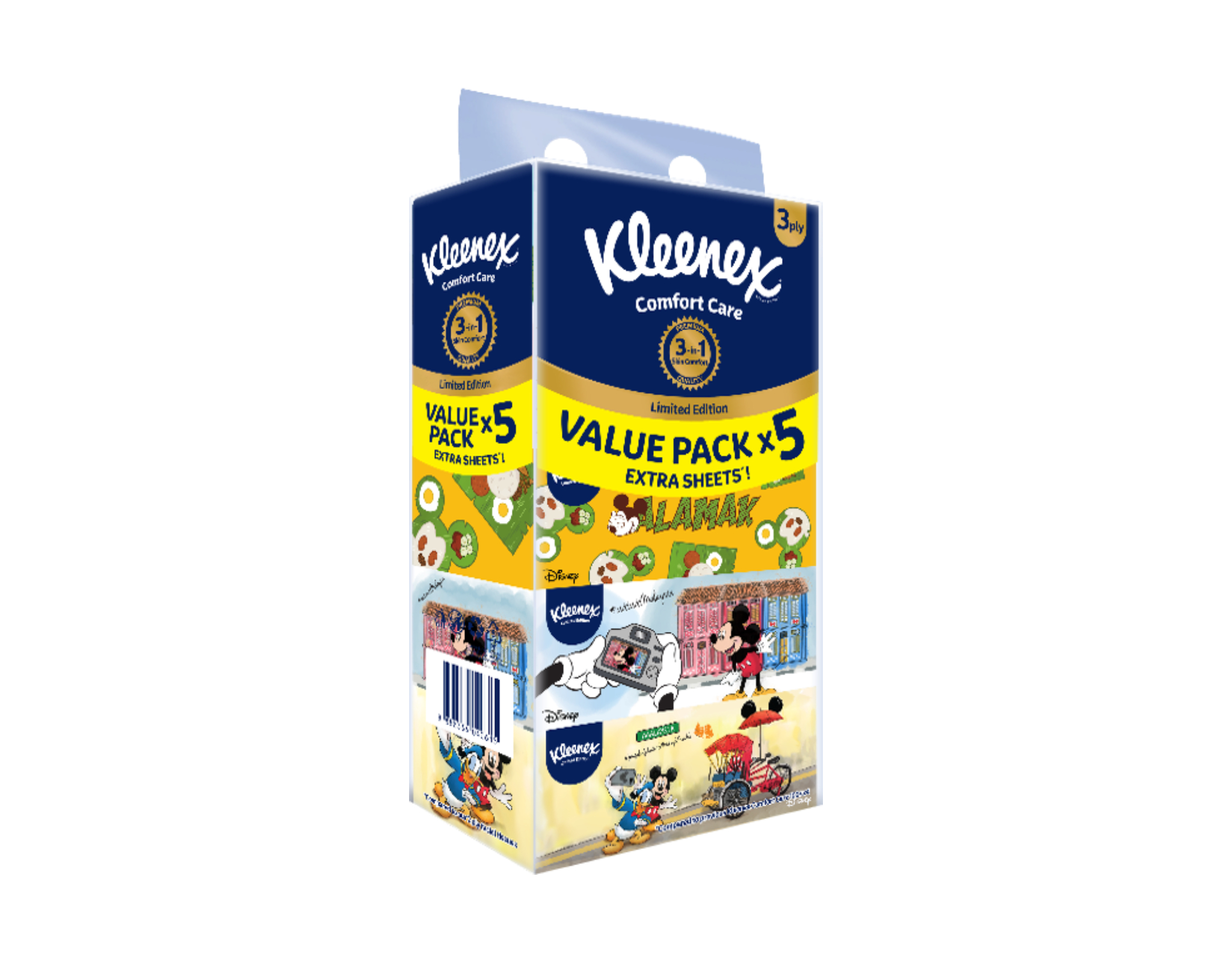 Kleenex Family Box Facial Tissue Natural Gentle Clean 3Ply 90sheets x 5
