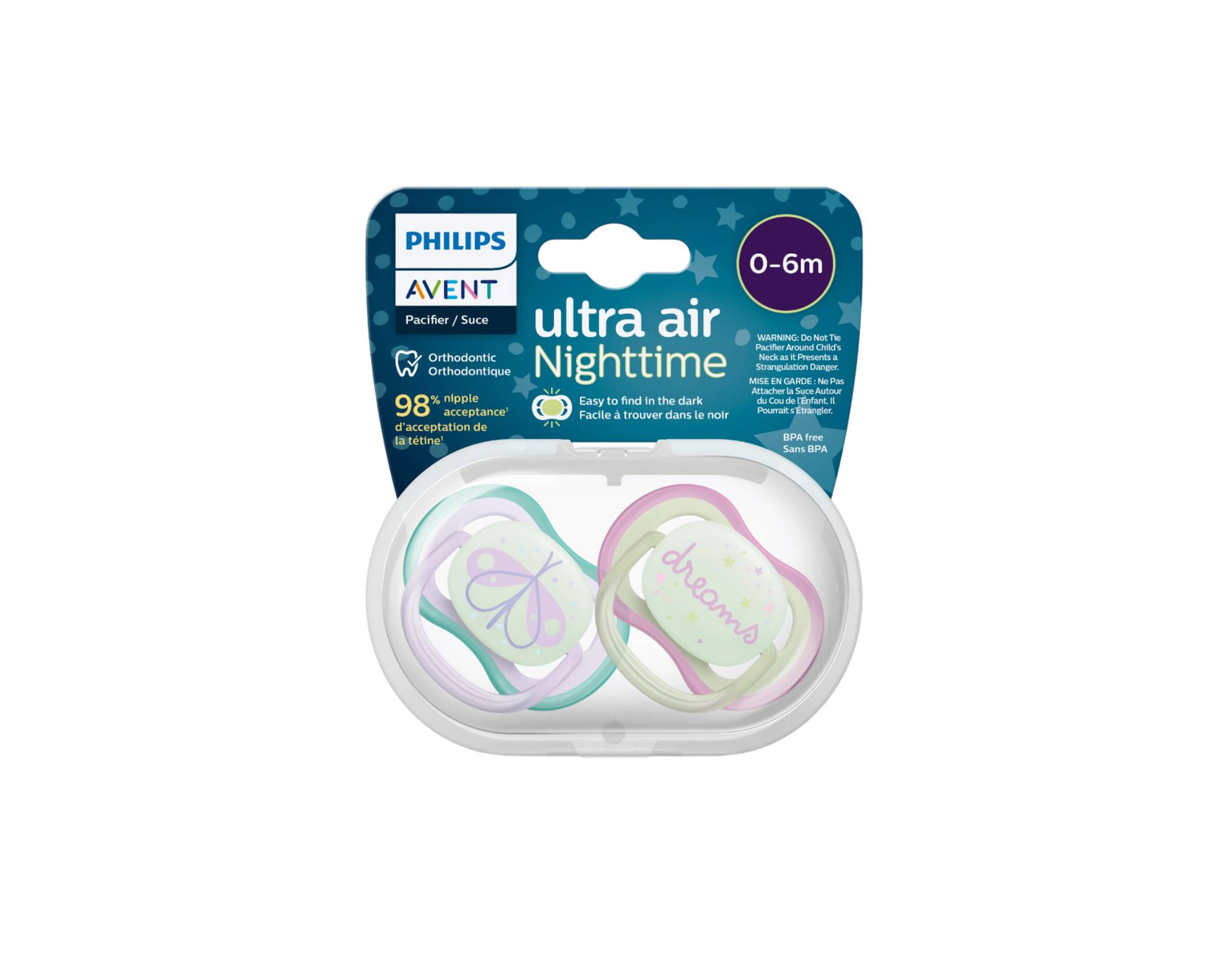 Philips Avent Pacifier Ultra Air Nighttime 0-6M Girl (SCF376-19 ...
