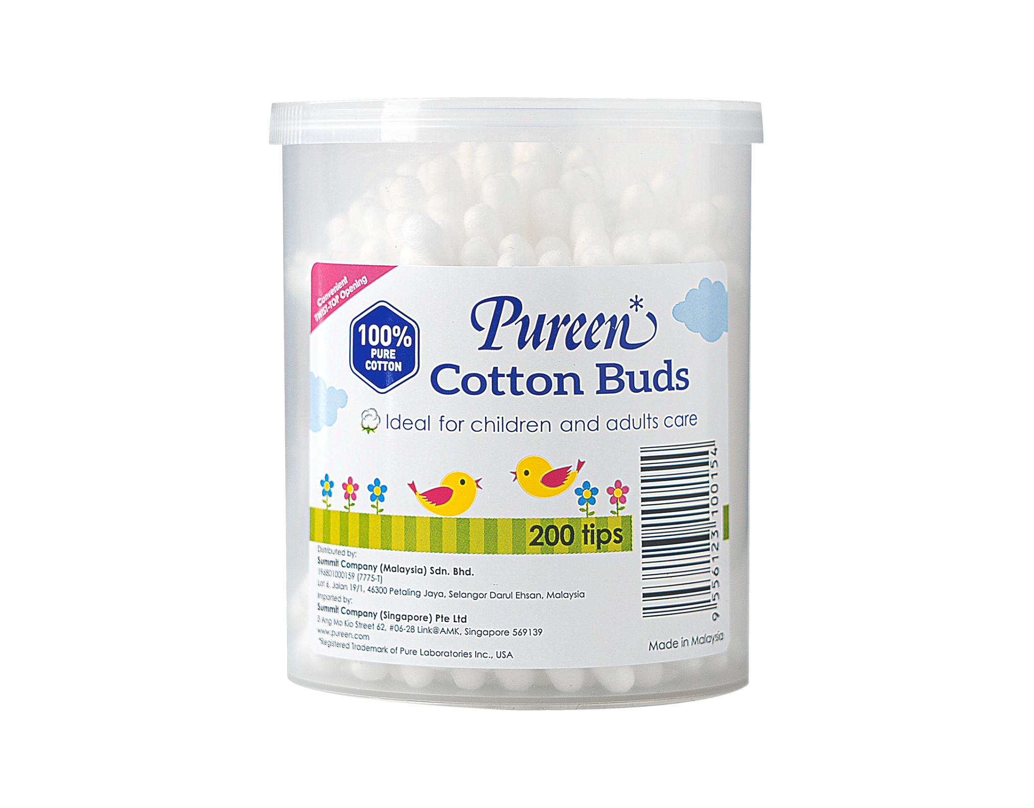 Pureen Cotton Buds Drum, 200 Tips