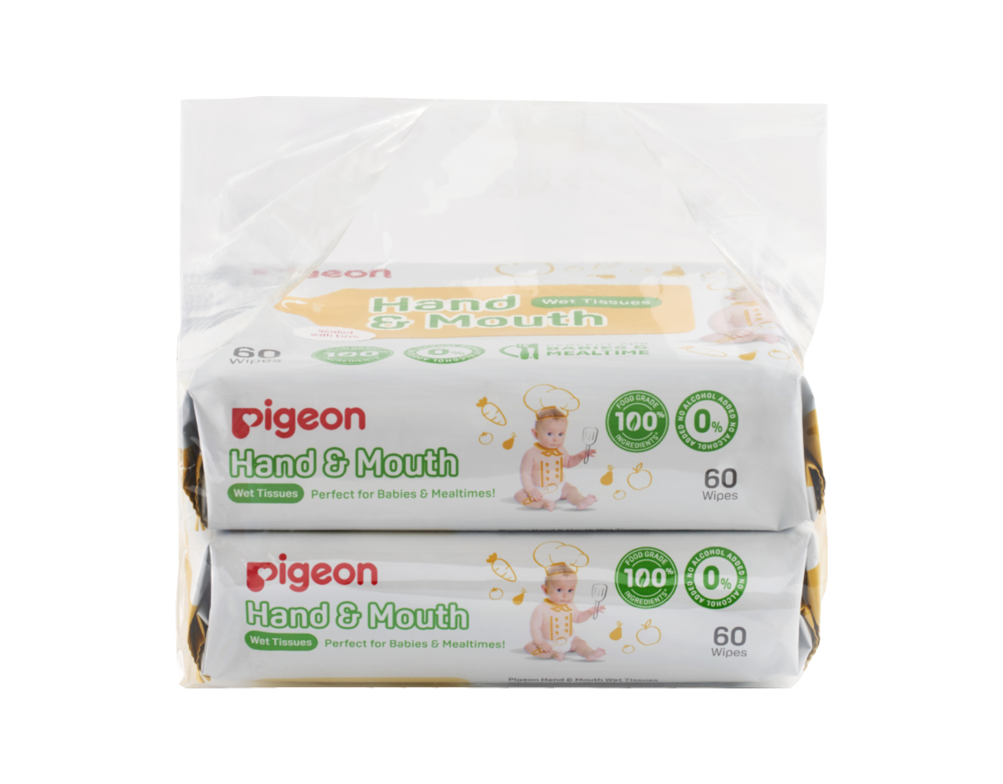 Pigeon Hand & Mouth Wet Tissue, 60 Sheets x2