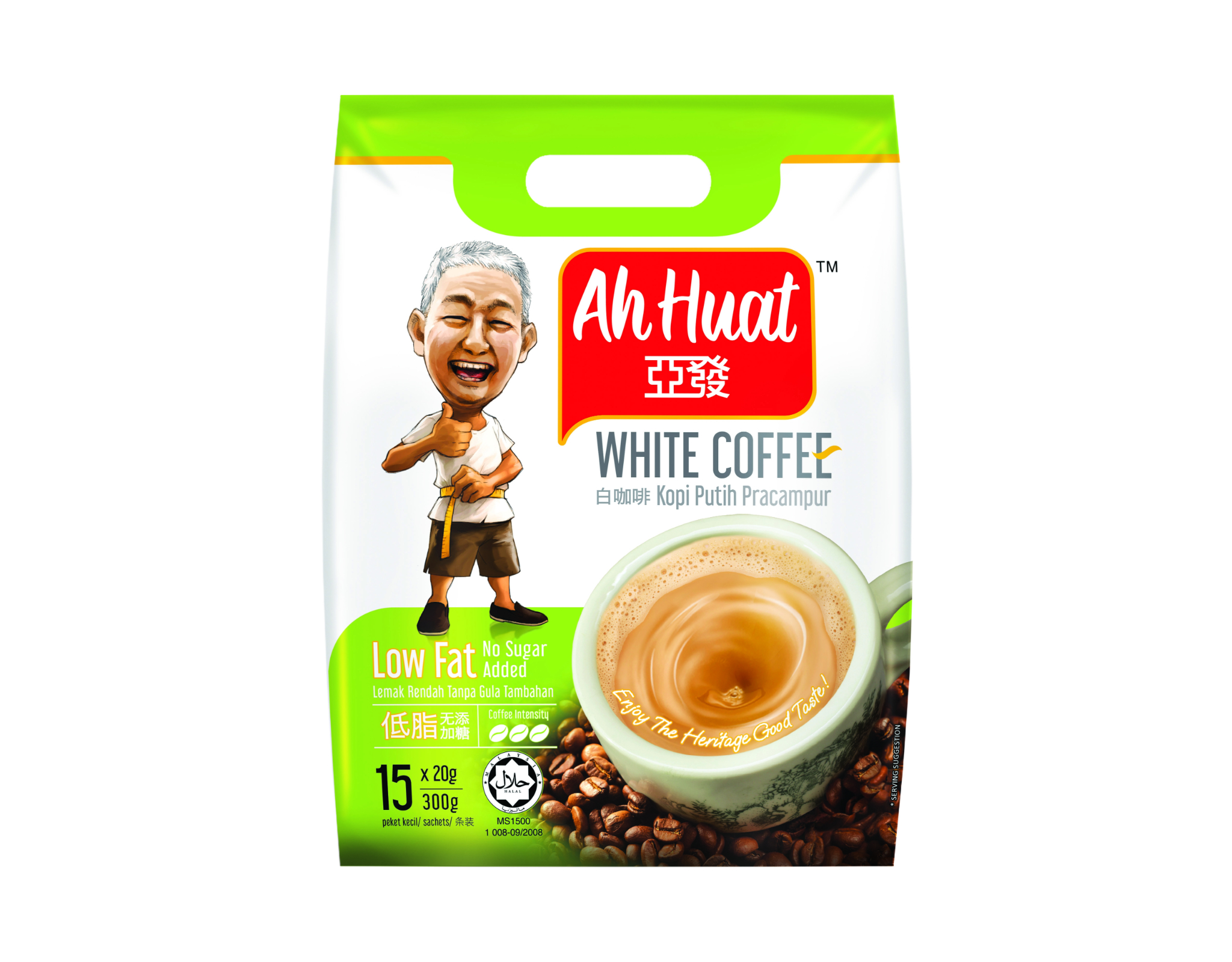 Ah Huat White Coffee Low Fat No Sugar, 15 x 20g - Healthy