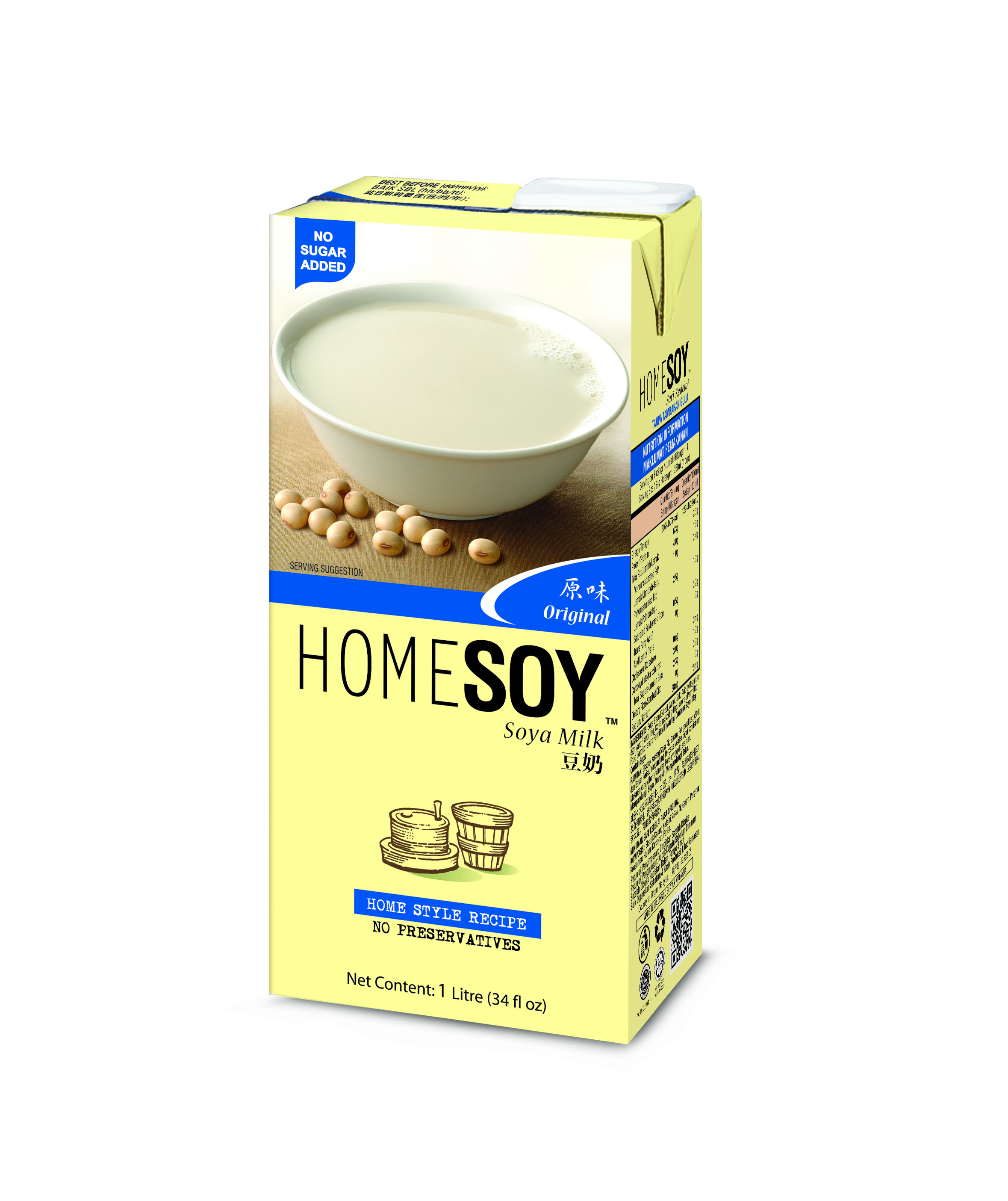 Homesoy Soya Milk No Sugar Added, 1L