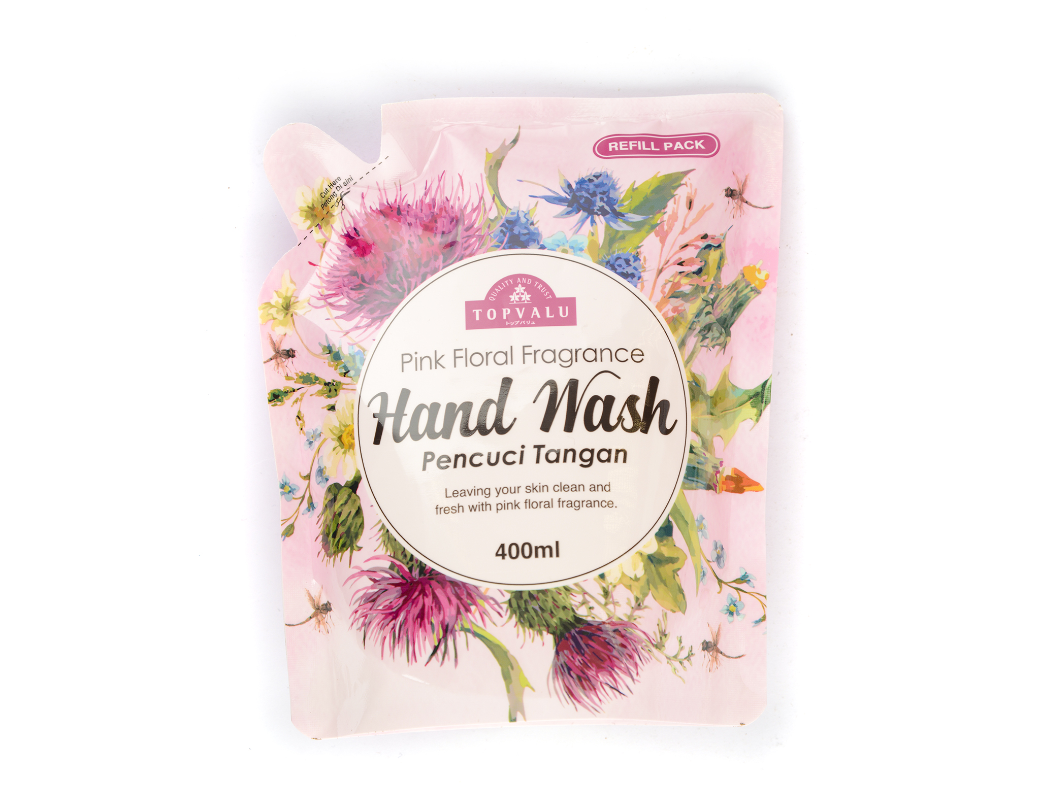 Topvalu Handwash Pink Floral Refill 400 ml