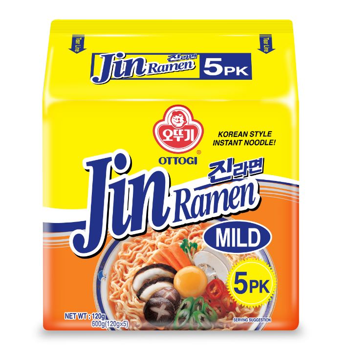Ottogi Jin Ramen Mild, 5x120g - Mild Korean Noodles