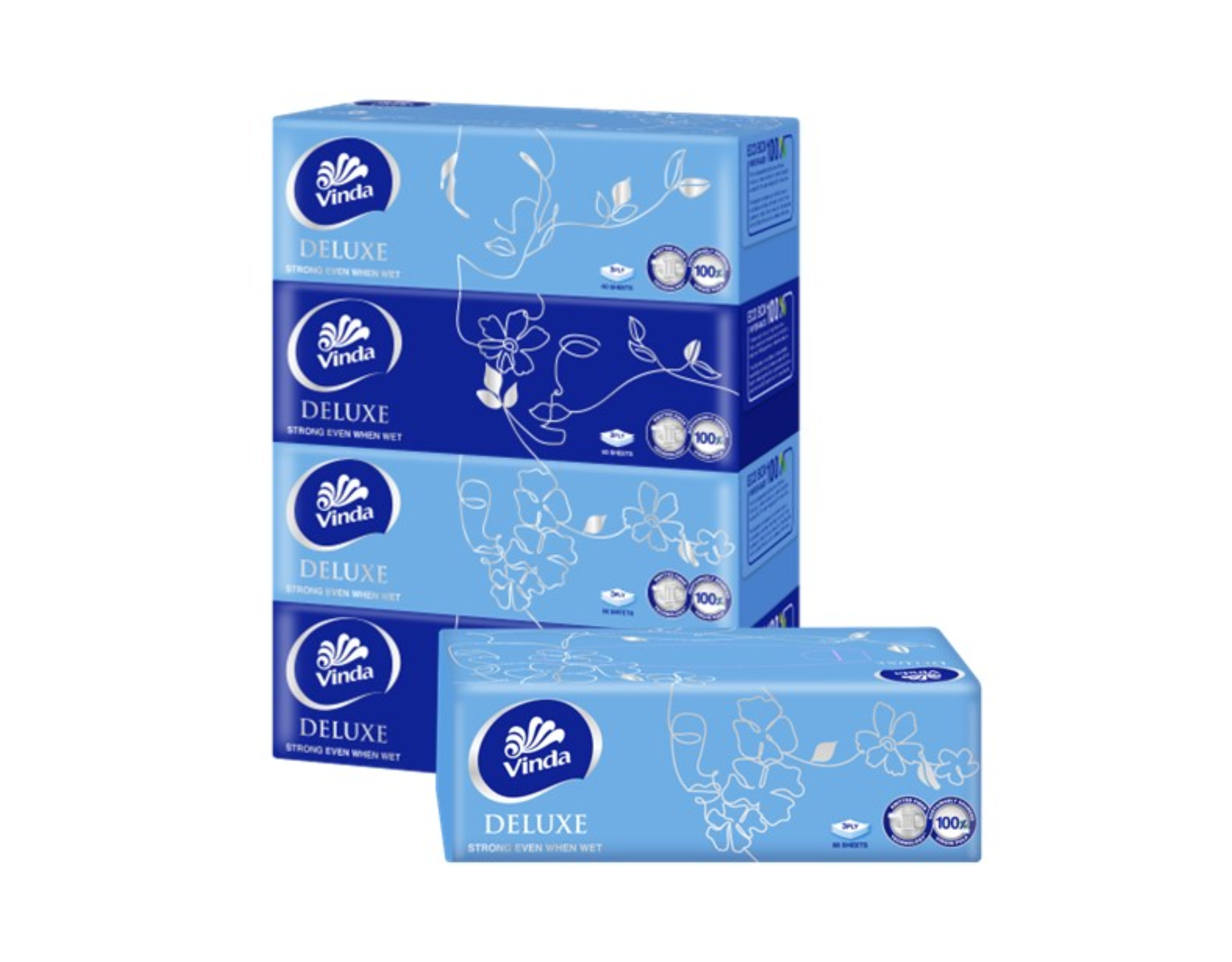 Vinda Deluxe Box Tissue 3Ply, 4×80 pcs