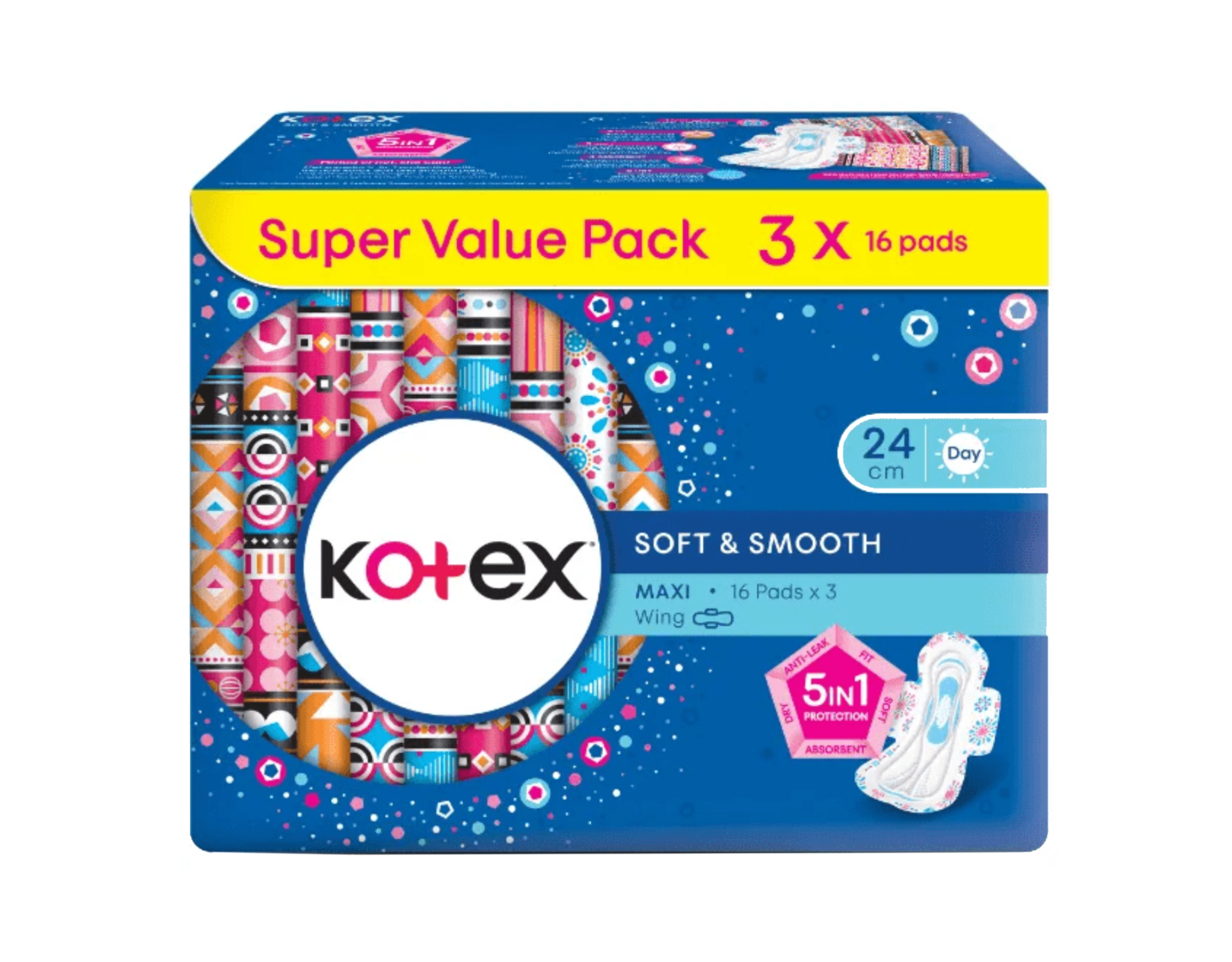 Kotex Soft & Smooth Maxi Wing 3×16 Pads