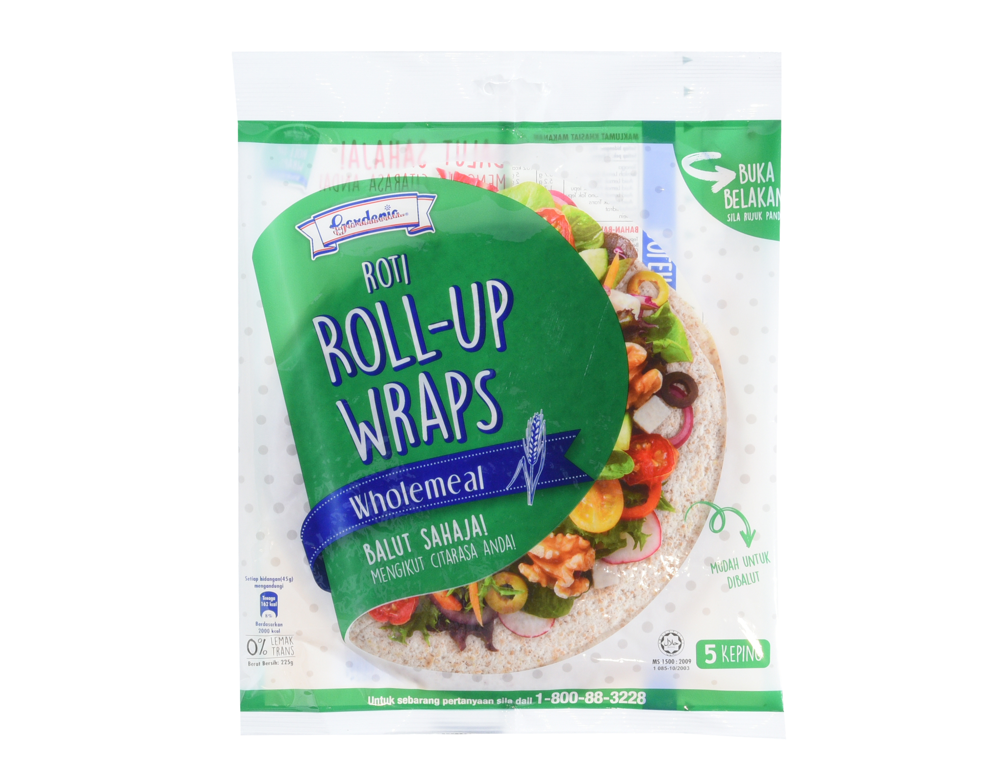 Gardenia Roll Up Wraps Wholemeal, 5 x 45 g